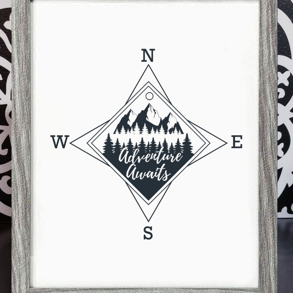 8x10 Framed Compass Adventure Awaits Nursery Print